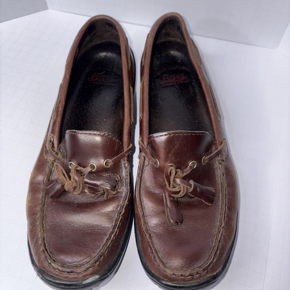 Bass Karen's Brown Leather Driving Tassel Loafer Slip On Women's Size 6.5